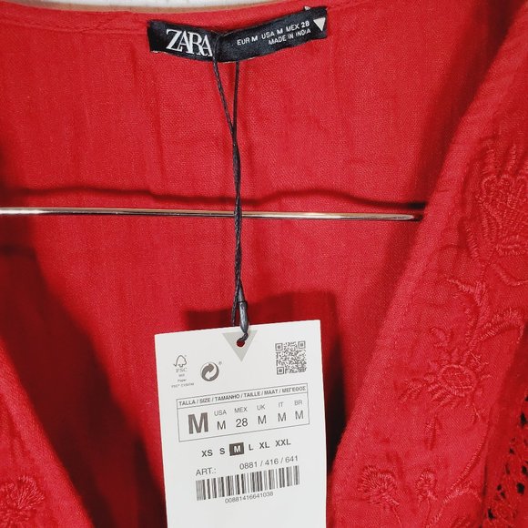 zara embroidered frilled top size medium nwt blouse with buttons - Picture 4 of 6